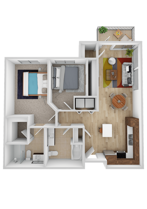 Floor plan for 2 beds, 2 baths, 881 sqft
